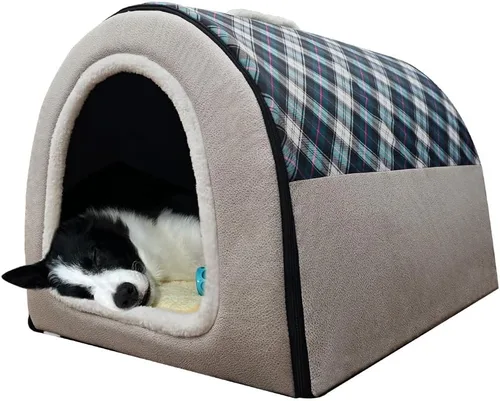 Vista 25 de Cama para gato o cama para perro, 2 formas de uso, casa de mascotas para interior con alfombra esponjosa, cubierta extraíble y lavable, fondo Grúas