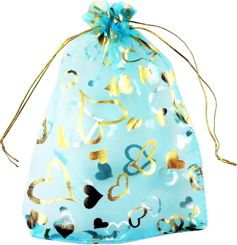 Vista 22 de QIANHAILIZZ 5 x 7 pulgadas 100 piezas corazón flor organza joyería bolsa de regalo bolsa de caramelo bolsa cordón boda favor bolsas P835