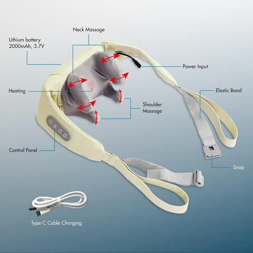 Vista 2 de HEALTHMATE IN9532 Masajeador de hombros y cuello para aliviar el dolor de tejido profundo 6D Shiatsu cuello y hombro con calor recargable