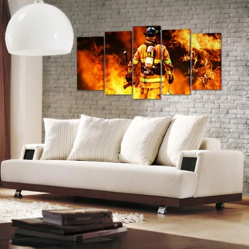Vista 4 de KREATIVE ARTS - Lienzo decorativo con texto en inglés "No Greater Love" con texto en inglés "No Greater Love", diseño de bombero inspirador
