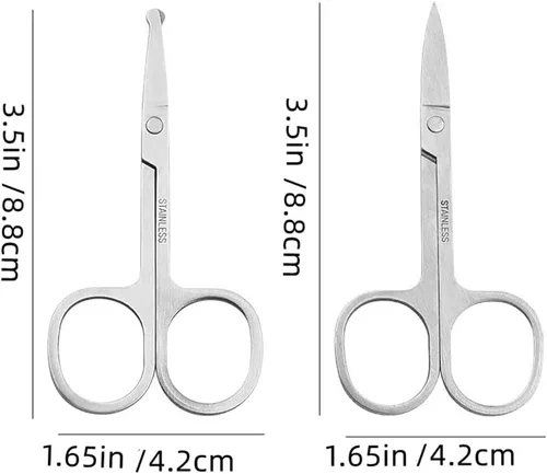 Vista 6 de Tijeras pequeñas, tijeras de belleza de 3.5 pulgadas, para aseo personal del vello facial, diseño curvado y redondo, para recortar cejas