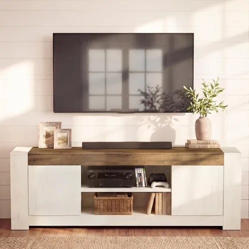 Vista 12 de VASAGLE Soporte de TV, centro de entretenimiento de granja con gabinetes de almacenamiento, mesa consola multimedia para sala de estar, dormitorio