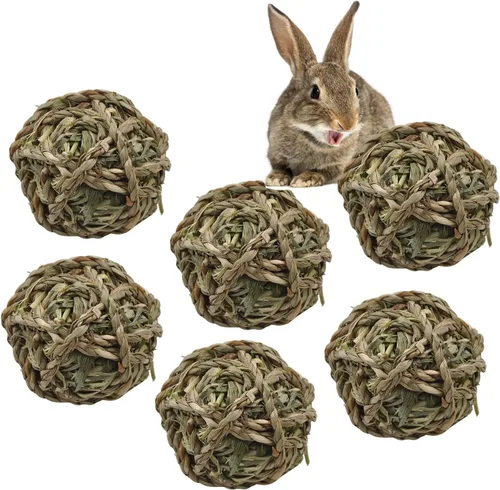 Vista 9 de kathson Bola de hierba natural de conejo, juguetes masticables de hierbas Timothy, juguete de dientes molares de tejido natural, bolas de juego