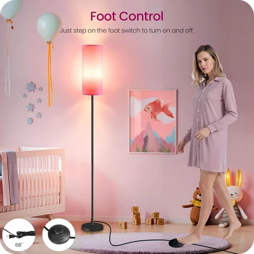 Vista 6 de Paquete de 2 lámparas de pie rosas regulables para sala de estar con 2 controles remotos e interruptor de pie, lámpara de pie de esquina, lámpara