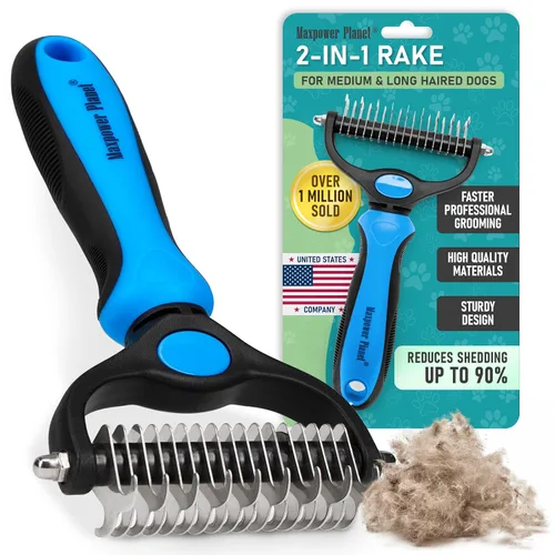 Vista 11 de Maxpower Planet Rastrillo para Perros y Cepillo de Pelo de Perro - Remueve Suavemente el Subpelo Suelto, Nudos y Enredos - Herramienta de Deslanado