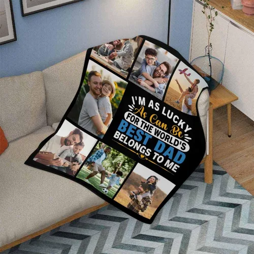 Vista 2 de LOSARON Regalos para papá, mantas personalizadas con fotos de The World's Best Dad Belong to Me, 7 fotos, colección de fotos personalizadas