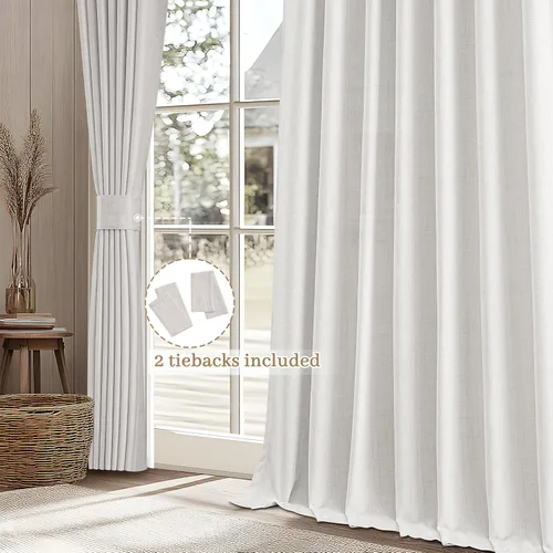 Vista 5 de Cortinas translúcidas de lino beige blanco de 84 pulgadas de largo, 2 paneles, cortinas modernas con filtrado de luz y privacidad, riel de techo