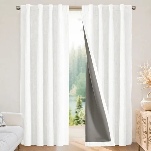 Vista 20 de Joydeco - Cortinas 100% opacas, 2 paneles de lino natural para oscurecer habitación, aislamiento térmico, trabillas traseras y bolsillo para barra