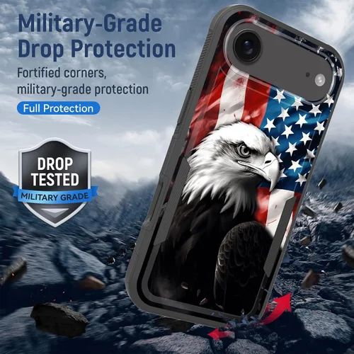 Vista 6 de Funda para iPhone Air, doble capa híbrida resistente resistente a prueba de golpes de policarbonato duro + funda protectora de silicona suave