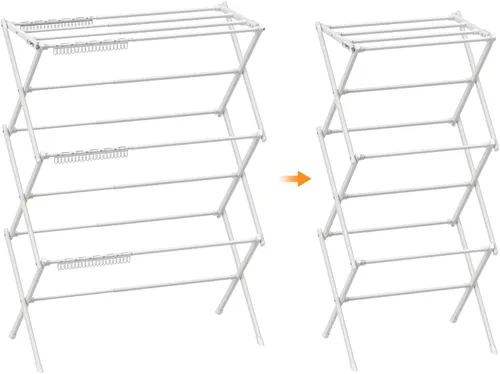 Vista 8 de Estante de secado de ropa de 3 niveles, estante de secado plegable para ropa interior y exterior, para secar ropa, diseño de ahorro de espacio