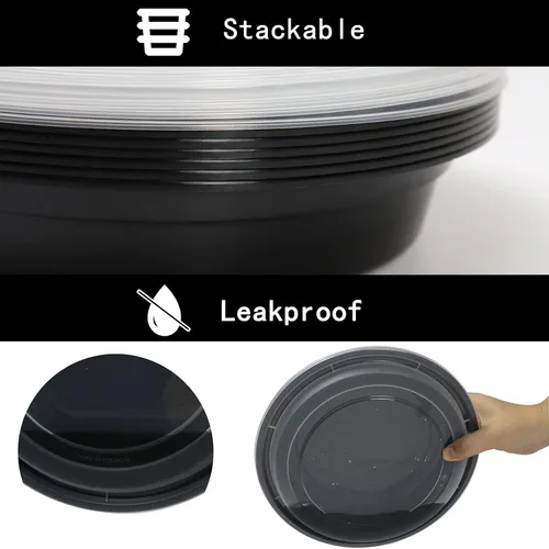Vista 3 de Recipientes redondos de 48 onzas reutilizables con tapas para llevar ensaladas grandes de alimentos sin BPA para congelar, loncheras bento