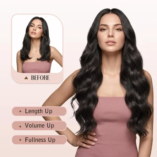 Vista 3 de Extensiones de cabello con clip para mujer, mezcla negra oscura con reflejos marrón claro, 20 pulgadas, 6 piezas, extensiones de cabello largo
