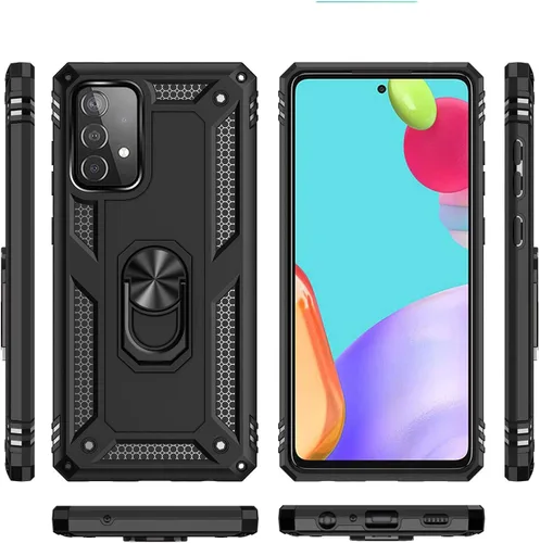 Vista 4 de Funda compatible con Samsung Galaxy A52 5G con protector de pantalla de vidrio templado, ultrafina, a prueba de golpes, con anillo magnético