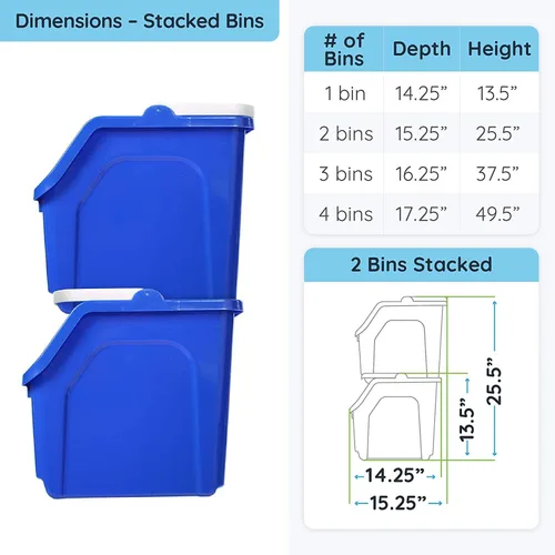 Vista 6 de ¡Reglas de reciclaje! Contenedor de papelera de reciclaje apilable de 6 galones en azul, reciclador práctico libre de BPA ecológico con asa, paquete