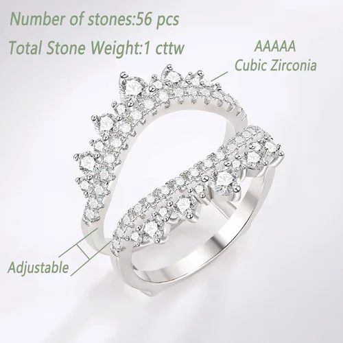 Vista 6 de Wuziwen Anillo de boda curvado para mujer, anillo reforzador, protector para anillos de compromiso, plata de ley 925 CZ