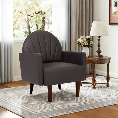 Vista 14 de Silla decorativa de piel sintética, moderna silla con brazo retro Verde