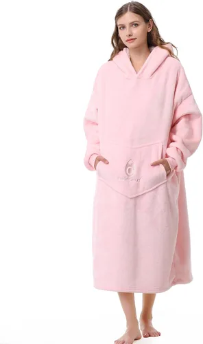Vista 5 de Manta con capucha de gran tamaño, sudadera de manta portátil, forro polar sherpa ultra suave, cómoda sudadera con capucha