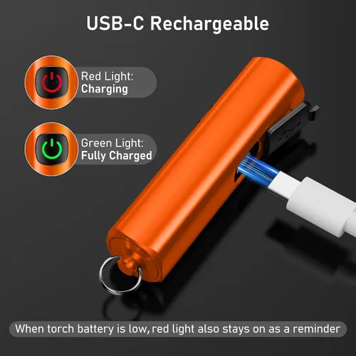 Vista 6 de Blukar EDC recargable llavero linterna, 360L mini luz de flash portátil 3 Lighting Modes, Memory Function, Waterproof, Compact Pocket Light for