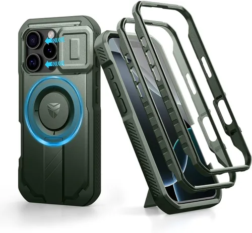 Vista 83 de Dexnor - Funda para iPhone 12 & iPhone 12 Pro con tapa deslizante para cámara, soporte ajustable y protector de pantalla integrado, carcasa