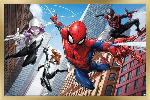 Vista 10 de Trends International Marvel Comics - Póster de pared de Spider-Man - Web Heroes, 14.725 x 22.375 pulgadas, versión enmarcada de madera de granero