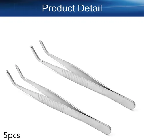 Vista 4 de Auniwaig Pinzas de acero inoxidable de 4.92 pulgadas de longitud con punta dentada curvada para reparación de manualidades, herramientas