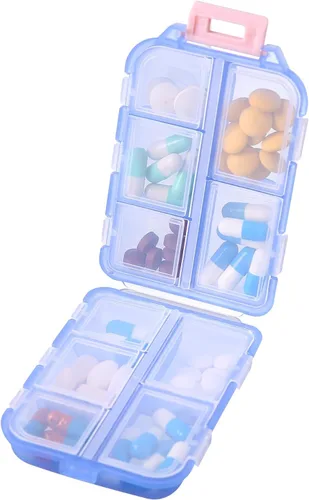Vista 8 de Paquete de 1 organizador de pastillas de viaje, 10 compartimentos, pastillero compacto y portátil, perfecto para almacenamiento sobre la marcha