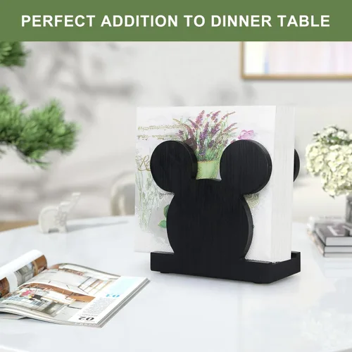 Vista 8 de Servilletero de madera negro para cocina, baño, accesorios de decoración de escritorio lindos Wood Napkins Holder for Table Party Office Cocktail