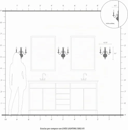 Vista 6 de Livex Lighting 5002-01 Williamsburg - Aplique de pared de latón antiguo con 2 luces