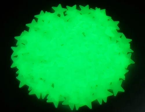 Vista 2 de 204 calcomanías de pared de plástico noctilucente fluorescente que brillan en la oscuridad, estrellas luminosas para el hogar, techo, pared