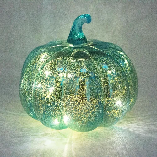 Vista 2 de Mercury Glass Pumpkin Light with Timer, with 10 Fairy Lights Inside,Battery Operated Led Pumpkin Light,Ideal for Halloween Fall Decoration