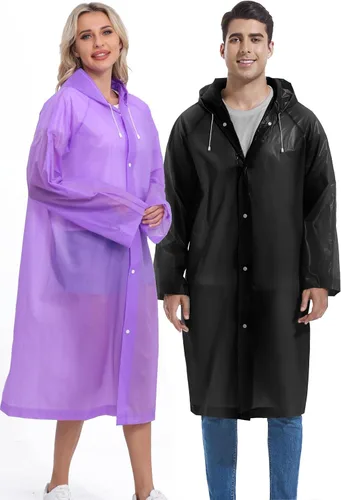 Vista 121 de 2 abrigos de lluvia de Borogo para adultos, chaquetas de lluvia reutilizables para hombres y mujeres