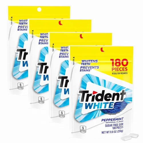 Vista 9 de Chicle Trident White de menta piperita sin azúcar, 9 paquetes de 16 piezas (144 piezas en total)