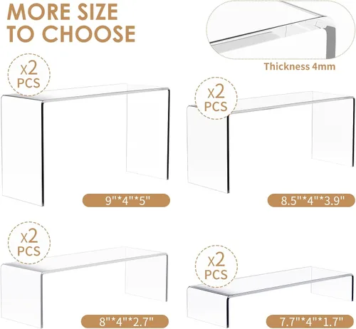 Vista 2 de Anglelife 8 Piezas Elevadores de Exhibición Grandes, Estante Rectangular Transparente de Mesa de 4" de Ancho para Mostrar Coleccionables, Soporte