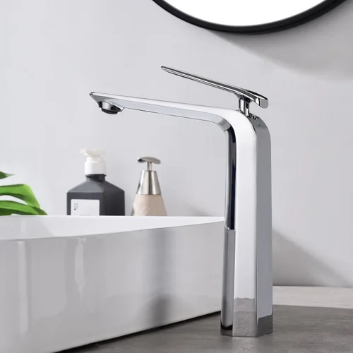 Vista 12 de TOCALOCA Grifos Altos de Baño Oro Cepillado, Grifo de Palanca de Una Sola Manija con Un Orificio para Lavabo de Vasija, Grifo de Lavabo de Latón