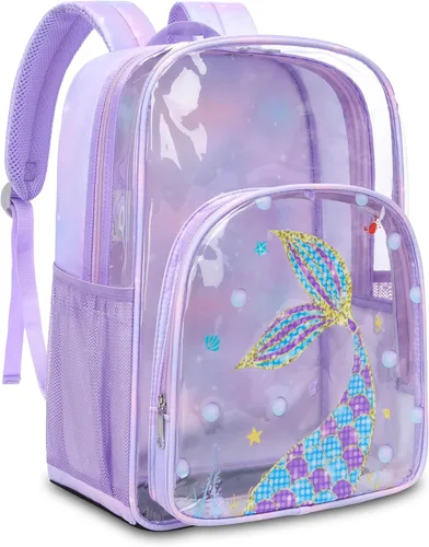 Vista 14 de BLUEFAIRY Mochila transparente para estadio escolar, mochila transparente de PVC resistente, grande, bolsa transparente, Verde, Moderno