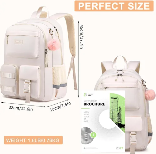 Vista 3 de Linda mochila escolar para adolescentes y mujeres estudiantes – Mochila grande para laptop de 15.6 pulgadas – Mochila de viaje para escuela