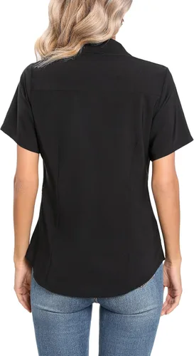 Vista 5 de Camisas de oficina de manga corta para mujer, estilo informal, elegante, con botones, cuello en V