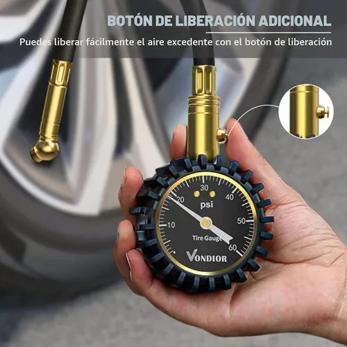 Vista 3 de Vondior Medidor de presión de neumáticos, certificado ANSI 0-100 PSI Medidor de neumático negro con tubo