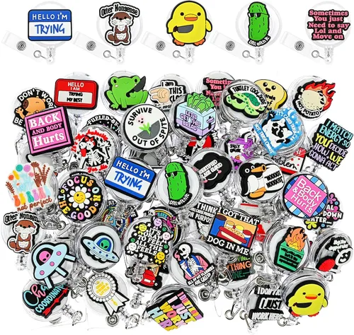 Vista 10 de Paquete de 10 carretes retráctiles para insignias de enfermera, porta-identificación de enfermería lindos para enfermeras, médicos, salud, hospital