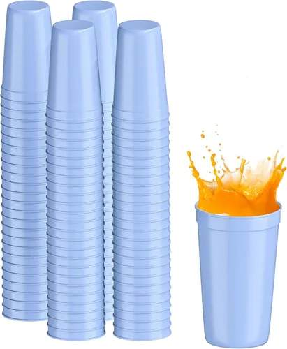 Vista 57 de PartyPrints Paquete de 100 vasos de plástico en blanco reutilizables de 10 a 12 onzas, vasos de estadio a granel, sin BPA, aptos para lavavajillas