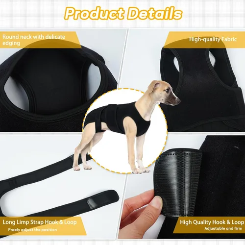 Vista 2 de Soporte de espalda para perros pequeños, soporte de estabilidad espinal, color negro, S Spinal Stability Brace with 5 Flexible Plastic Strips