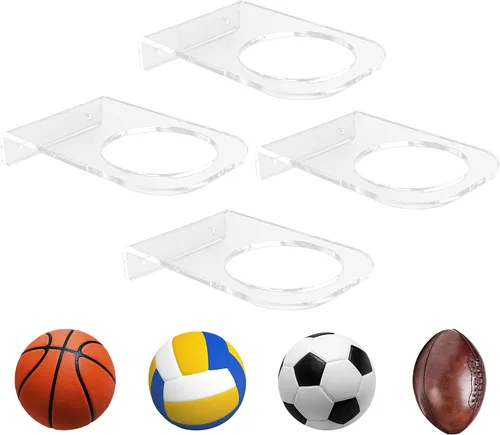 Vista 9 de BiJun Soporte de pared para baloncesto, estante de exhibición de fútbol acrílico, soporte de pared para almacenamiento de pelota transparente