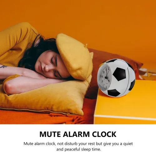 Vista 3 de Wakauto - Reloj despertador de escritorio con forma de balón de fútbol con campana silenciosa, reloj de mesa silencioso con luz nocturna de 4.72