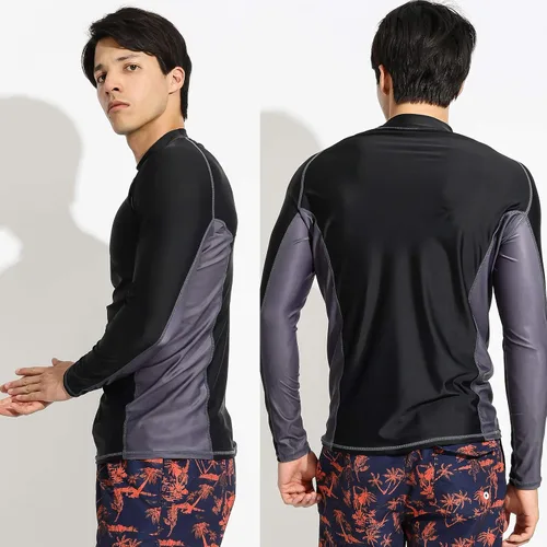 Vista 2 de Actleis Camiseta de natación de manga larga para hombre, protección solar UPF50+, secado rápido