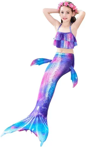Vista 3 de Traje de baño de 5 piezas con colas de sirena para niñas, bikini (sin monoaleta)
