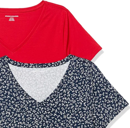 Vista 6 de Tienda Essentials - Camiseta de manga corta con cuello en V para mujer, corte clásico, 100% algodón, 2