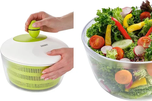 Vista 3 de Leifheit Trend - Molinillo de ensalada verde y blanco, secadora de ensalada con manivela de 4 litros con base antideslizante, agarre ergonómico