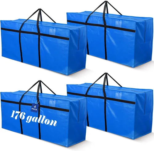 Vista 31 de 4 Piezas Bolsas de Mudanza Grandes con Cremallera y Asas Bolsas de Lona Tipo Duffle Plegables de Almacenamiento Extra Resistentes Extra Grandes