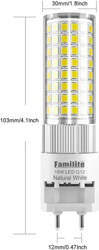 Vista 3 de Bombilla LED G12 de 16 W, blanco natural, 4000 K, bombilla de maíz bi-pines, paquete de 4