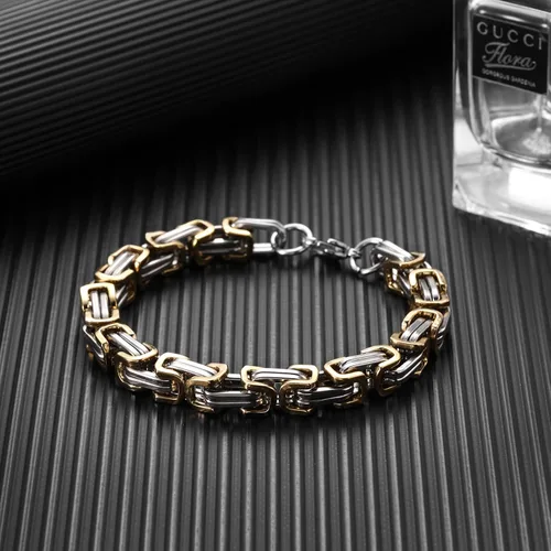 Vista 3 de JQWL Flat Byzantine Bracelet 8mm Wide Stainless Steel Punk Cool Link Bracelet Chunky Heavy Chain Fashion Curb Cuban Chain Bracelet for Men Women